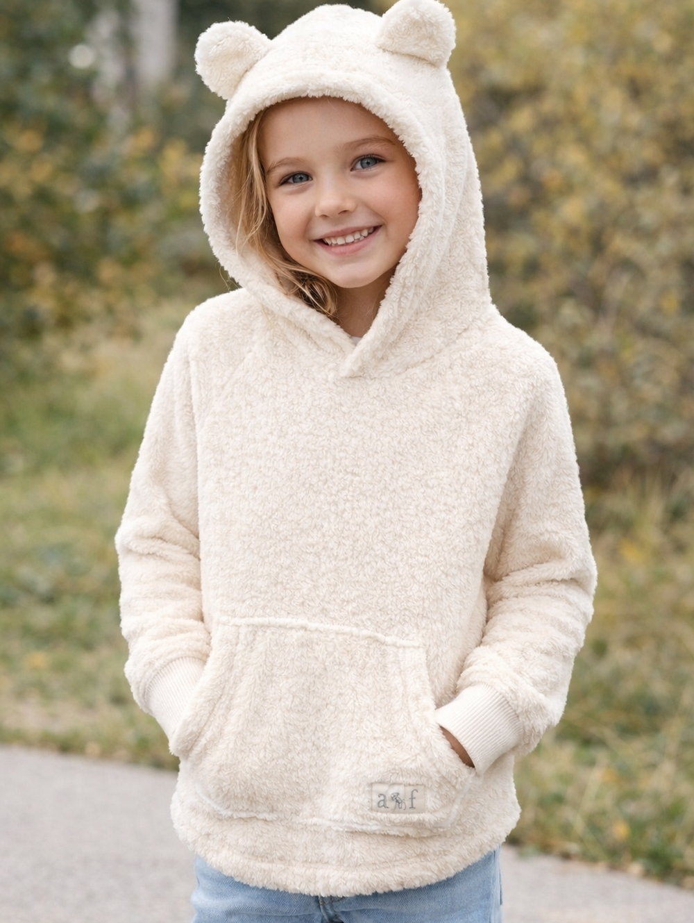 Abercrombie Kids Teddy Fleece Hoodie w/ Ears Cream Cozy Pullover Size 9/10